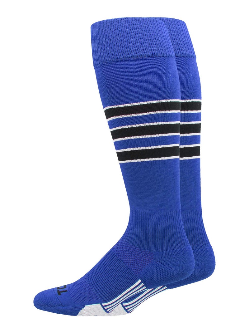 MadSportsStuff Dugout 3 Stripe Baseball Socks (Royal/Black/White, Large) - Royal/Black/White,Large - Image 1